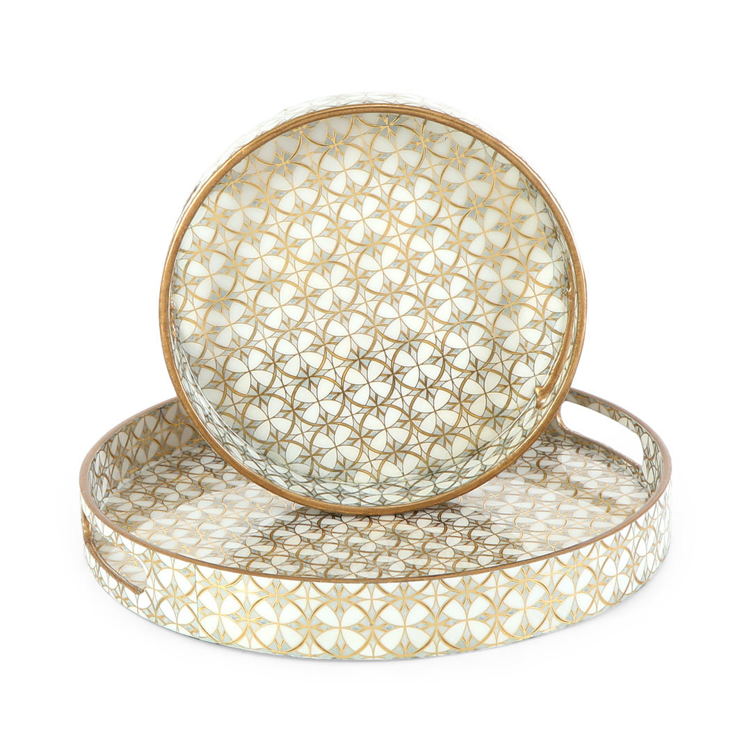 Round Tray - Set of 2 - White & Gold