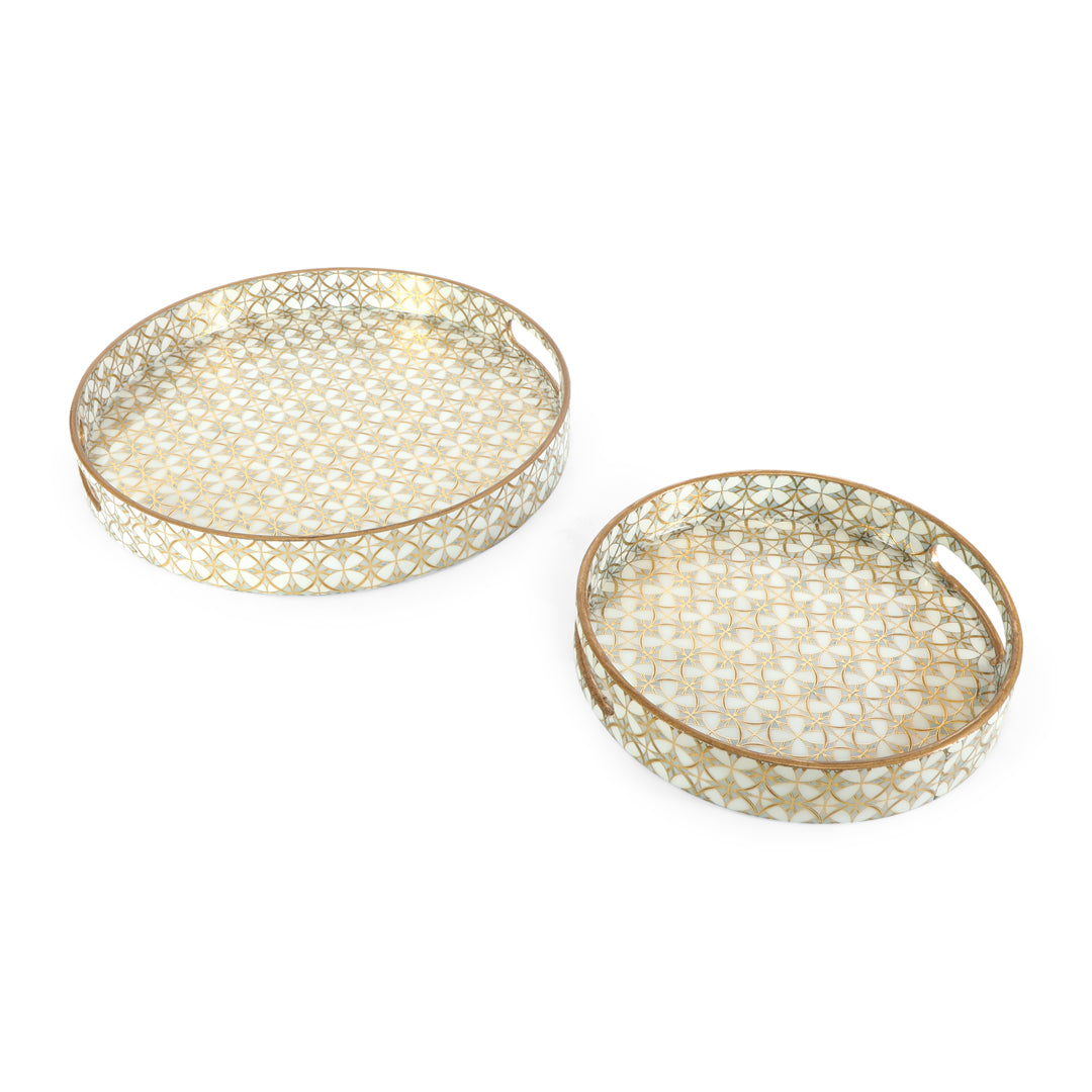 Round Tray - Set of 2 - White & Gold