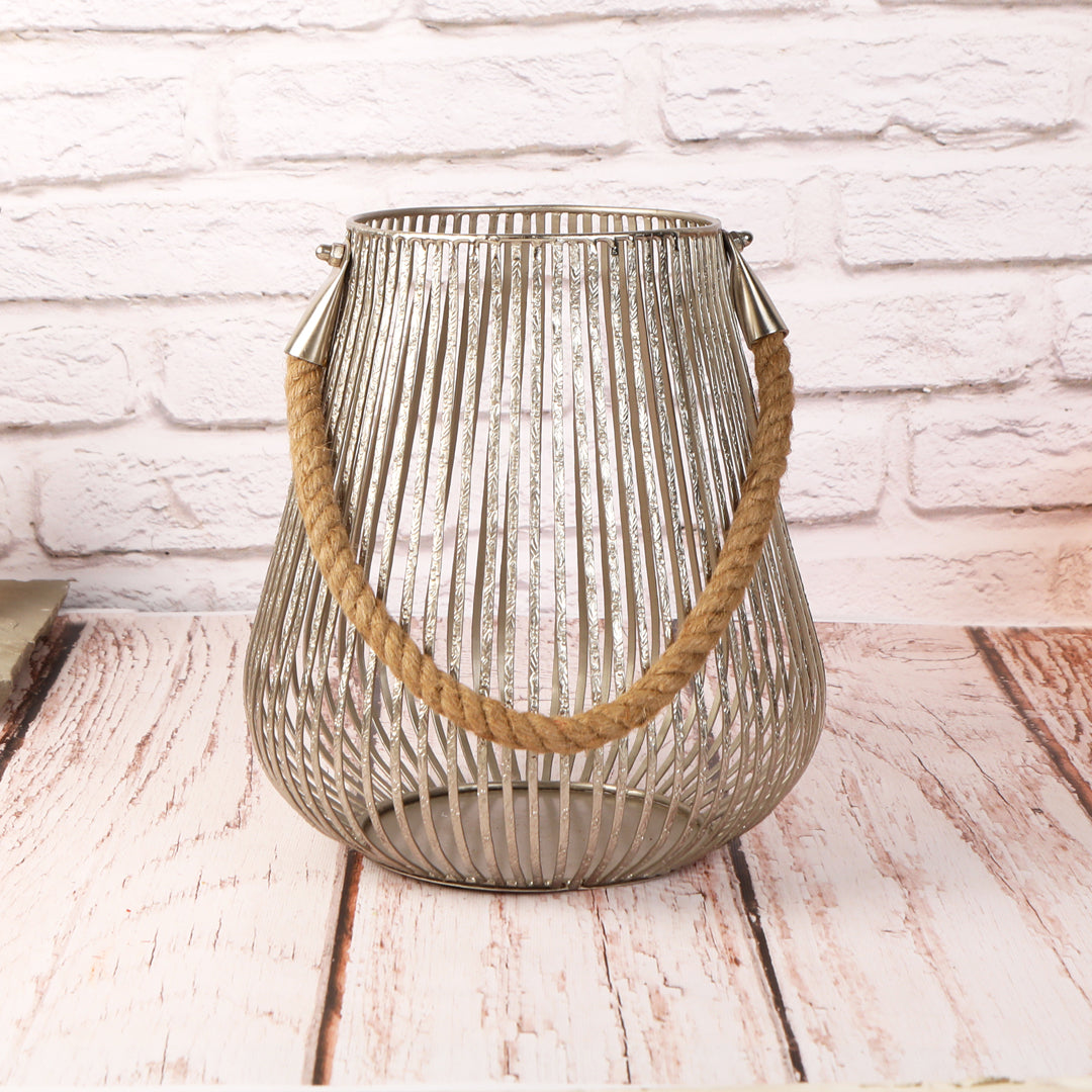 Lantern - Silver With Rope Handle