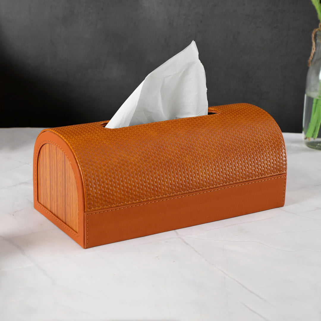 Dome Tissue Box - Tan Leatherette - The Home Co.