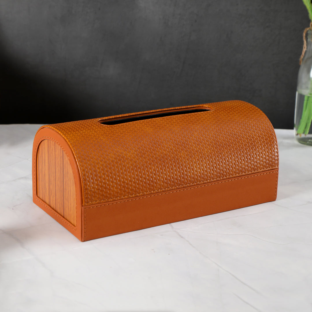 Dome Tissue Box - Tan Leatherette 1- The Home Co.