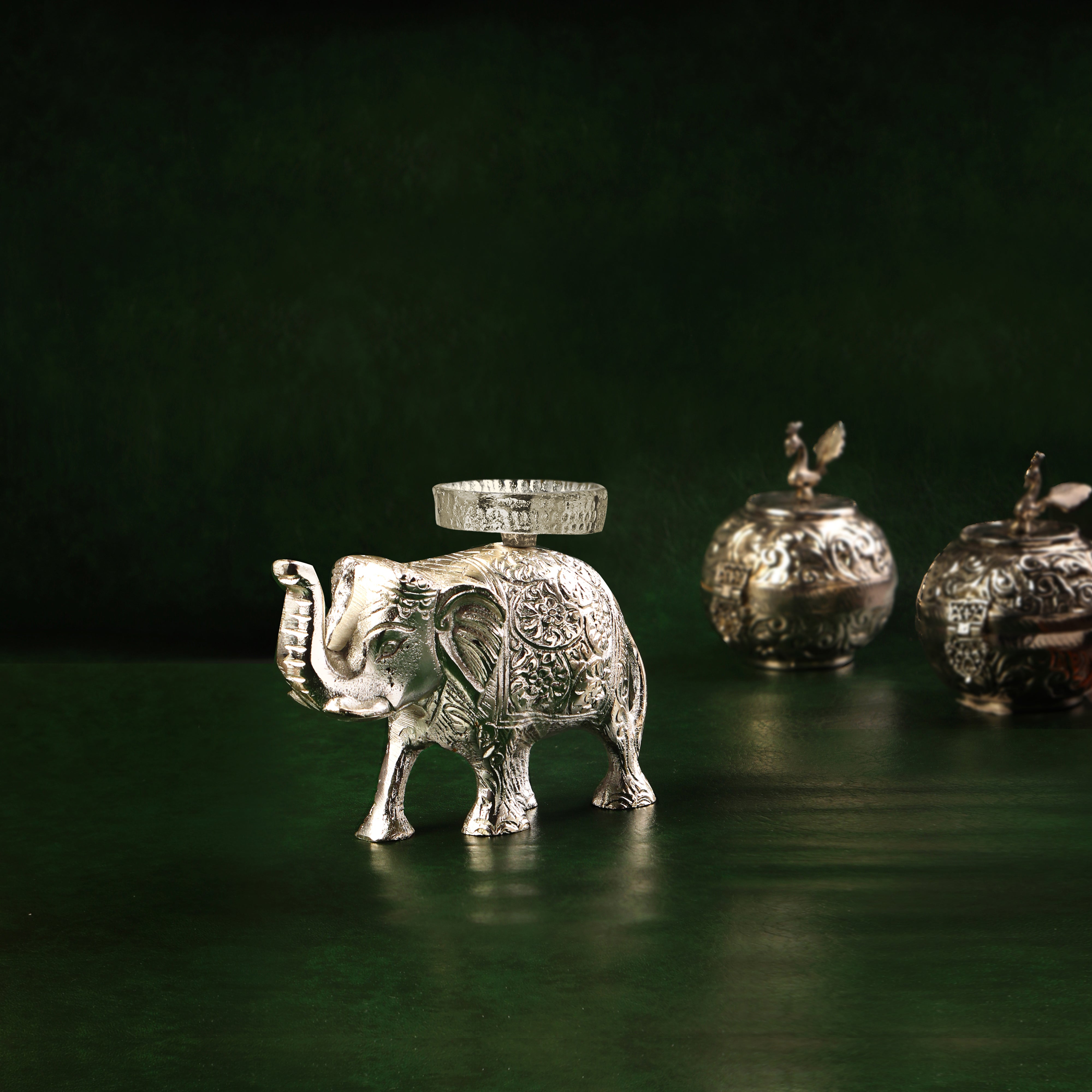 Candle Stand- Silver Plated Elephant Candle Holder - Small