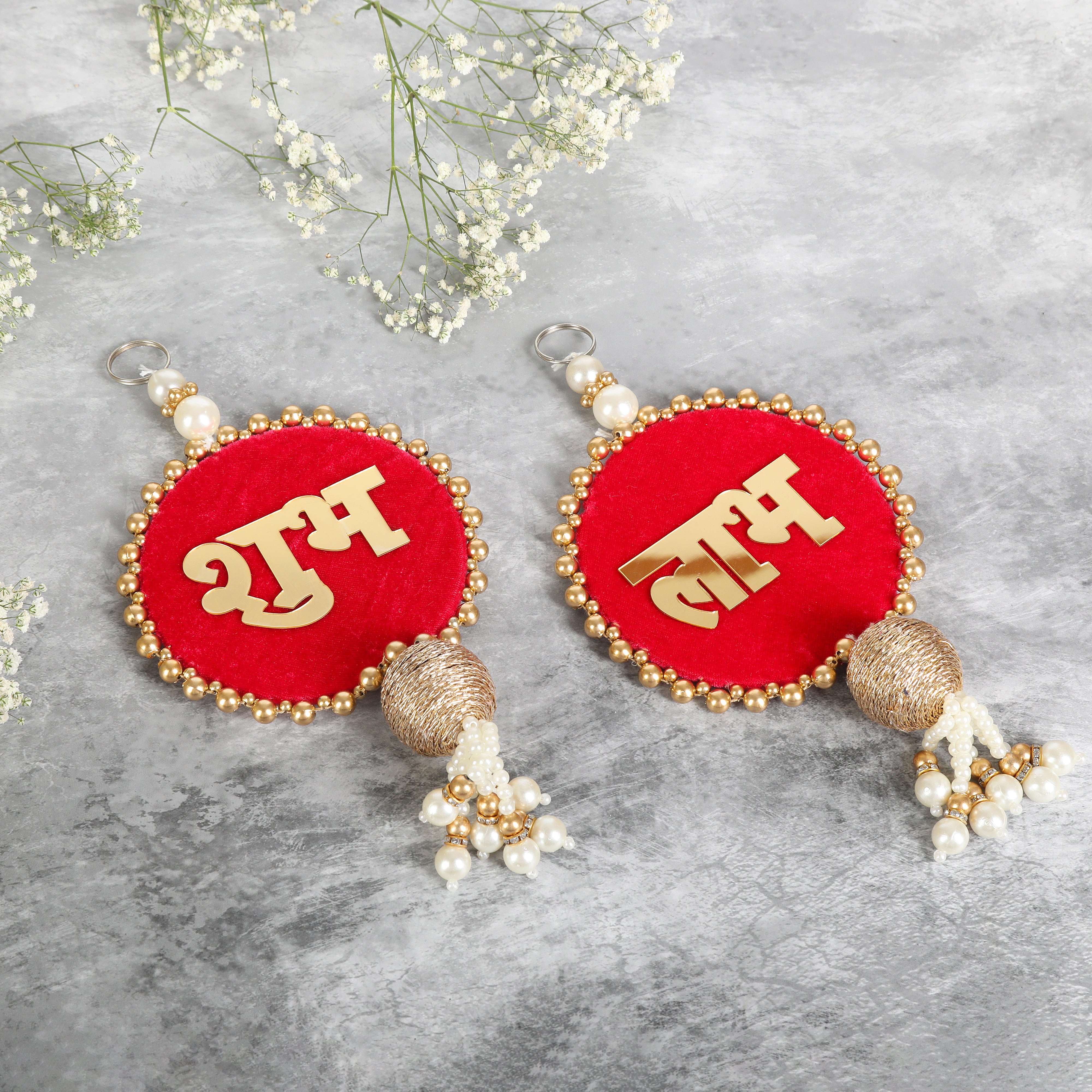 Velvet Subha Labh Side Hangings Set Of 2