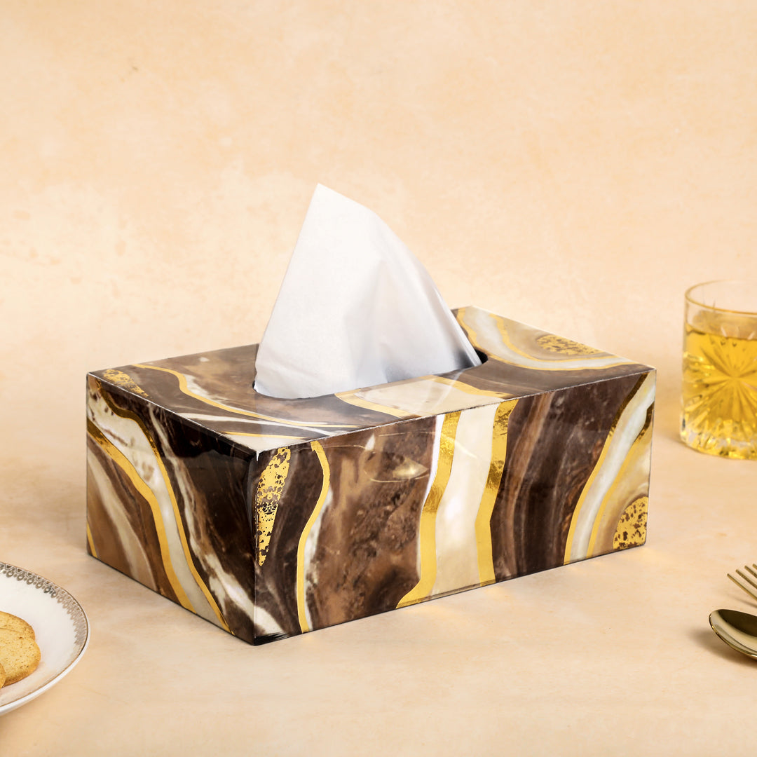 Tissue Box - Brown Marble - The Home Co.