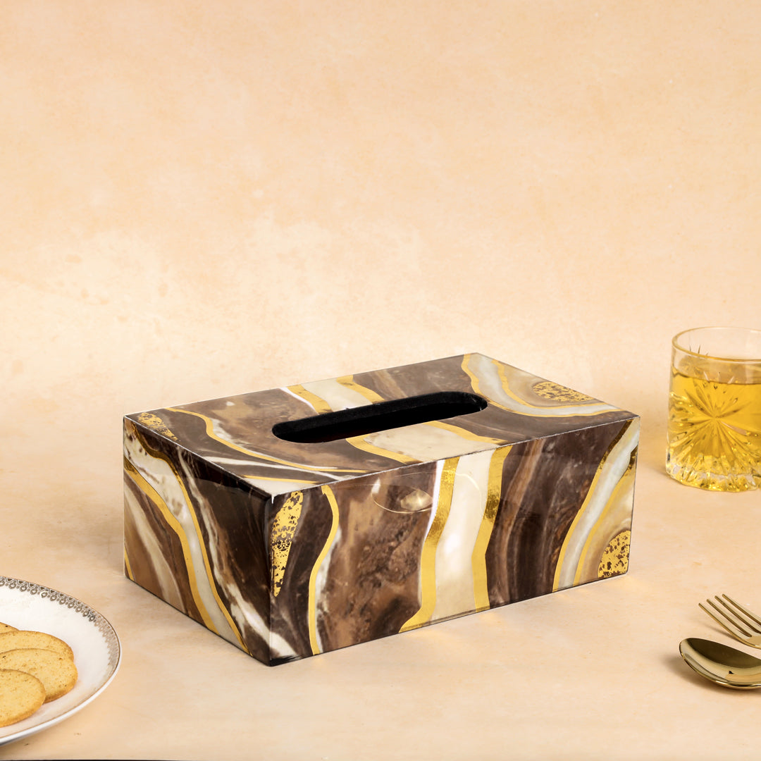 Tissue Box - Brown Marble 2- The Home Co.