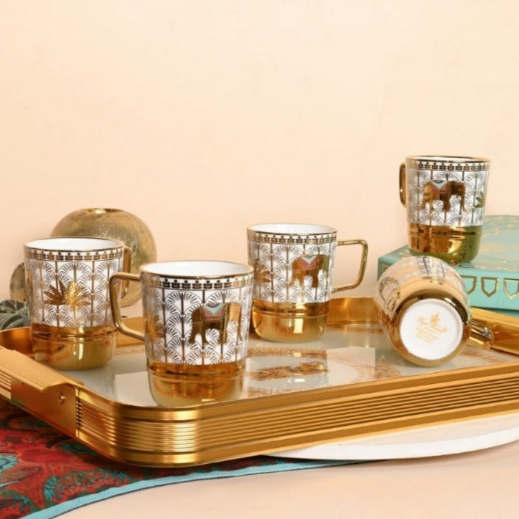 Set of 6 cups with gold tray