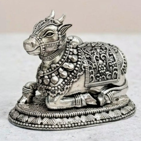 Nandi Ji Figure in Small Real Silver Plating with Velvet Box Packing