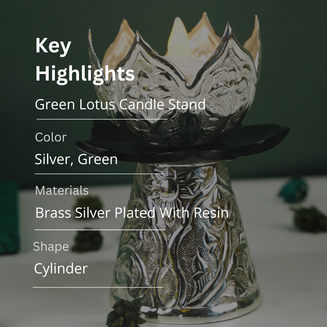 Brass Silver Plated Green Lotus Candle Stand