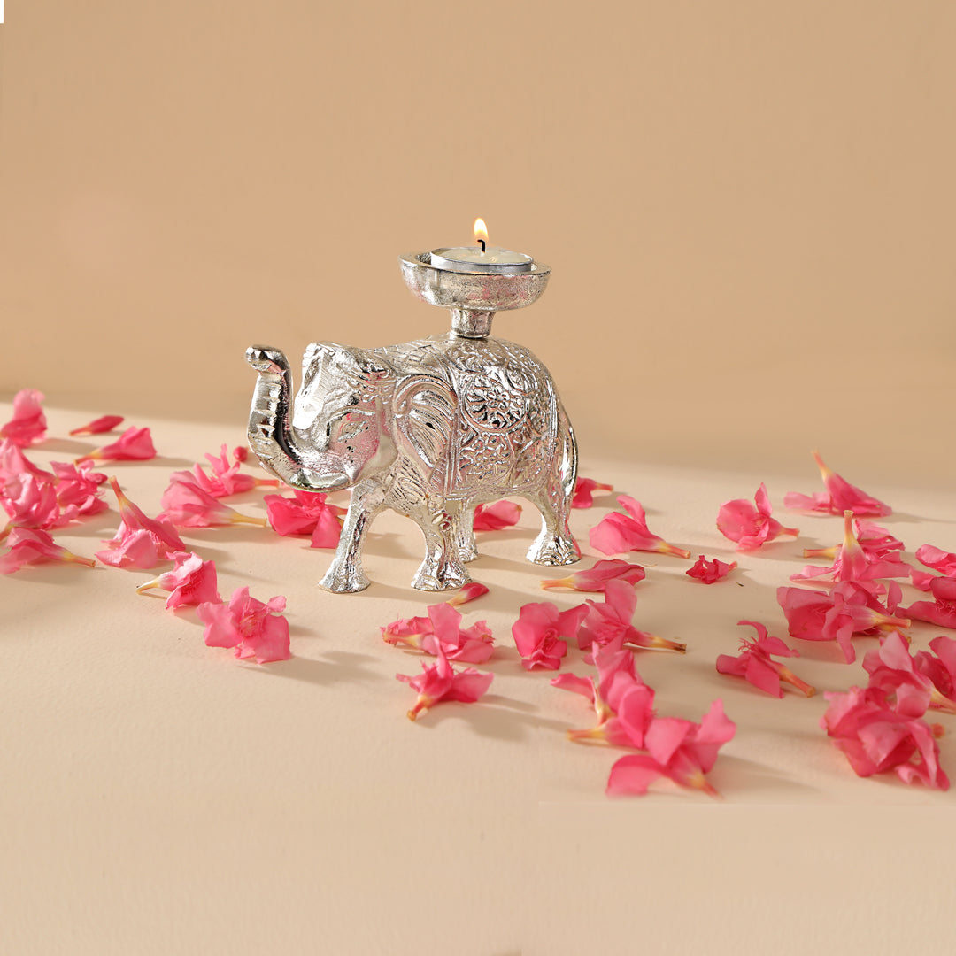Candle Stand - Silver Plated Elephant Candle Holder - The Home Co.