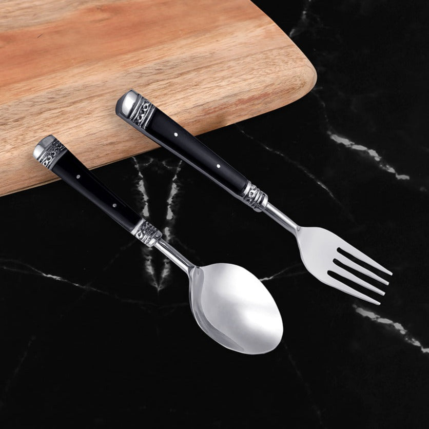 Cutlery and Serving Set - Dinner Set of 12 pieces - Black Resin - THE HOME CO.