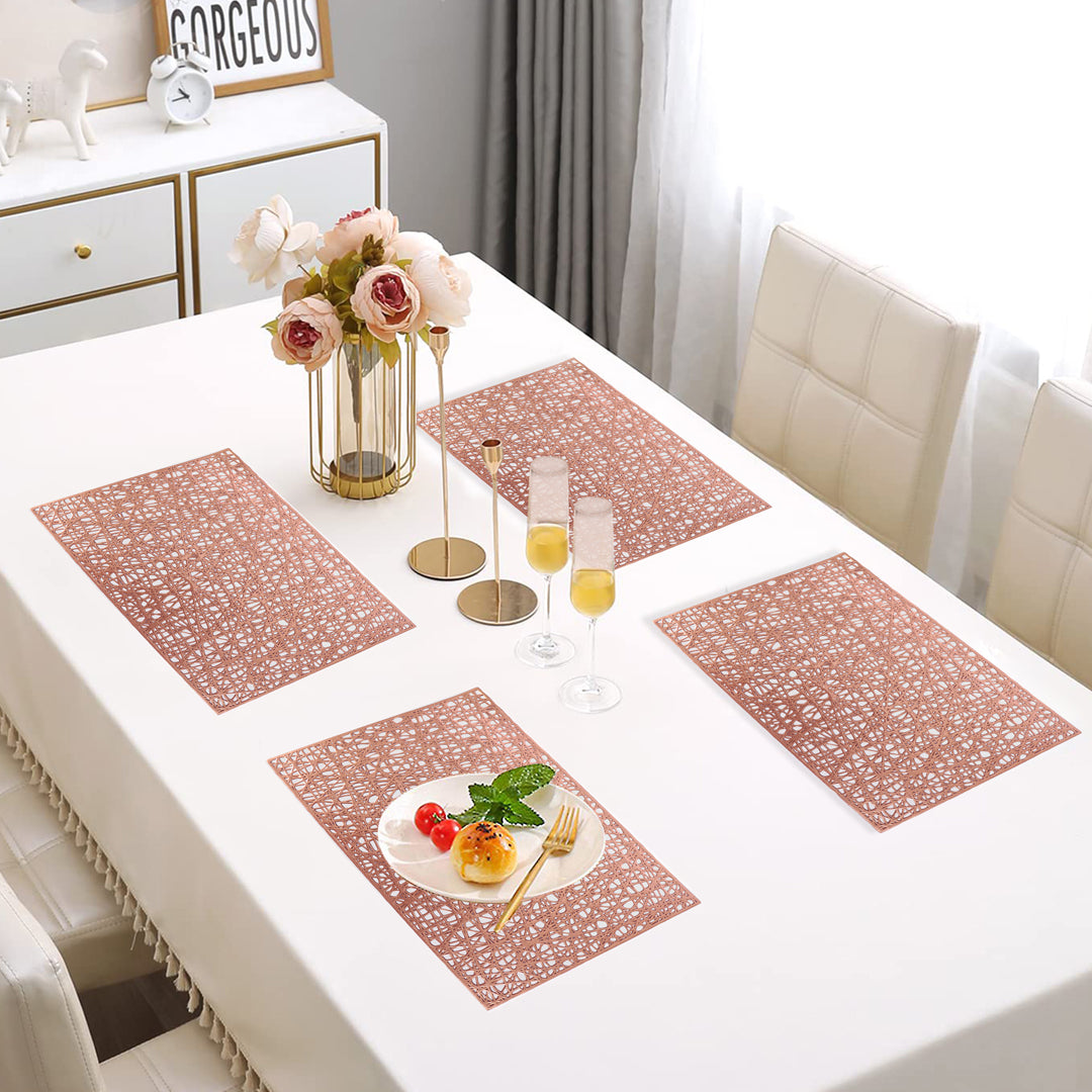 Leatherette Lazorcut Rectangle Tablemats - Copper Mix Jali (Pack of 6)